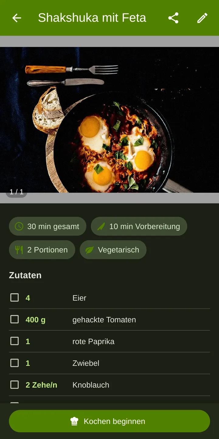 CookPal: Ein Rezept mit Zutaten und Zubereitung